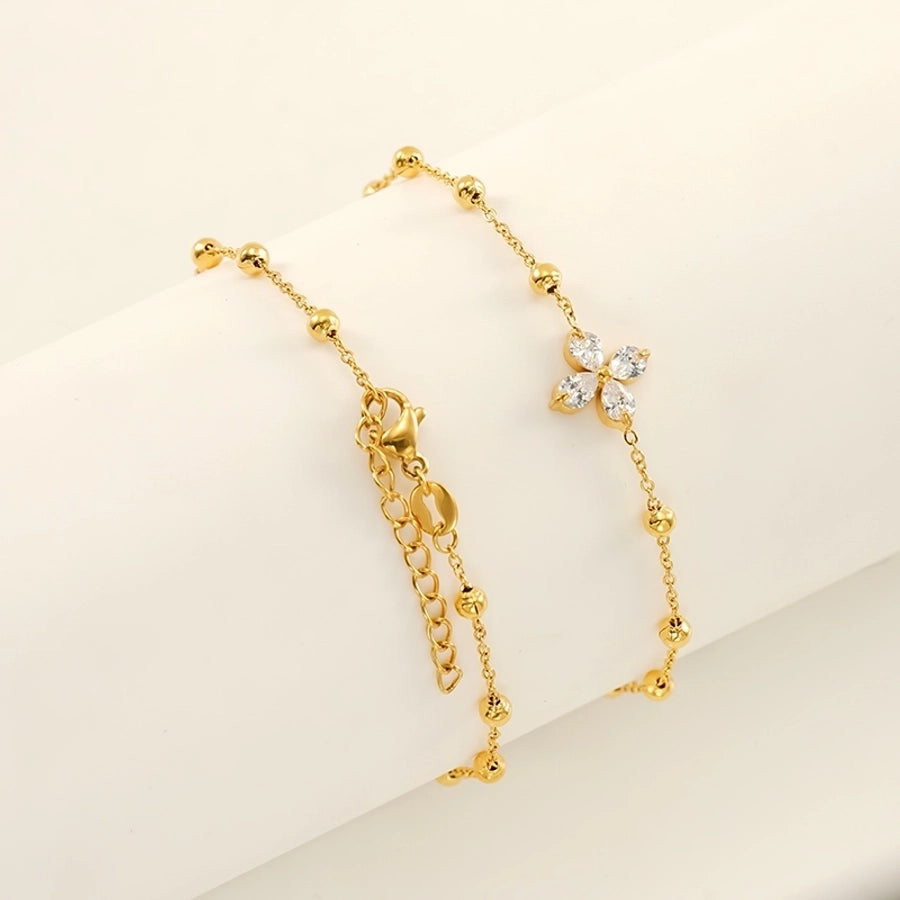 Bead Zircon Bracelets [304 Stainless Steel, 18K Gold Plated]