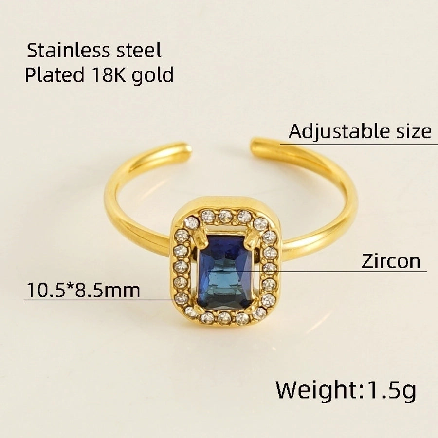 Shiny  Square Water Droplets Heart Shape Zircon Open Ring [Stainless Steel 18K Gold Plated]