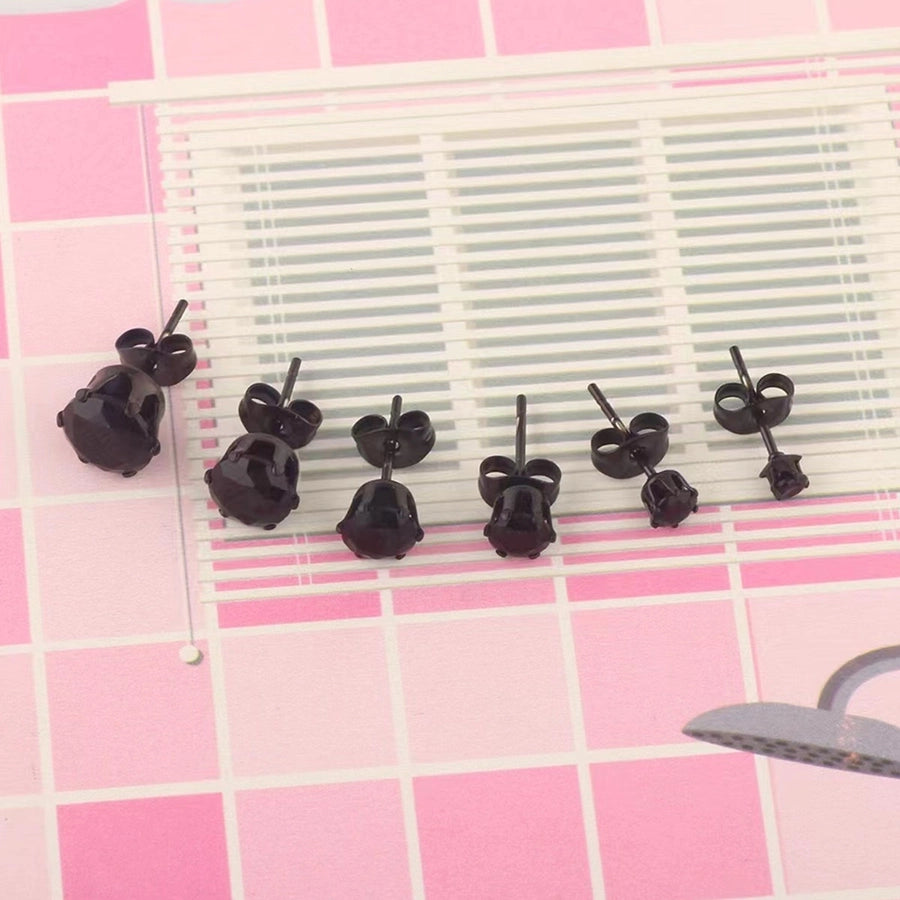 Black Shiny Round Ear Studs Earrings [304 Stainless Steel]