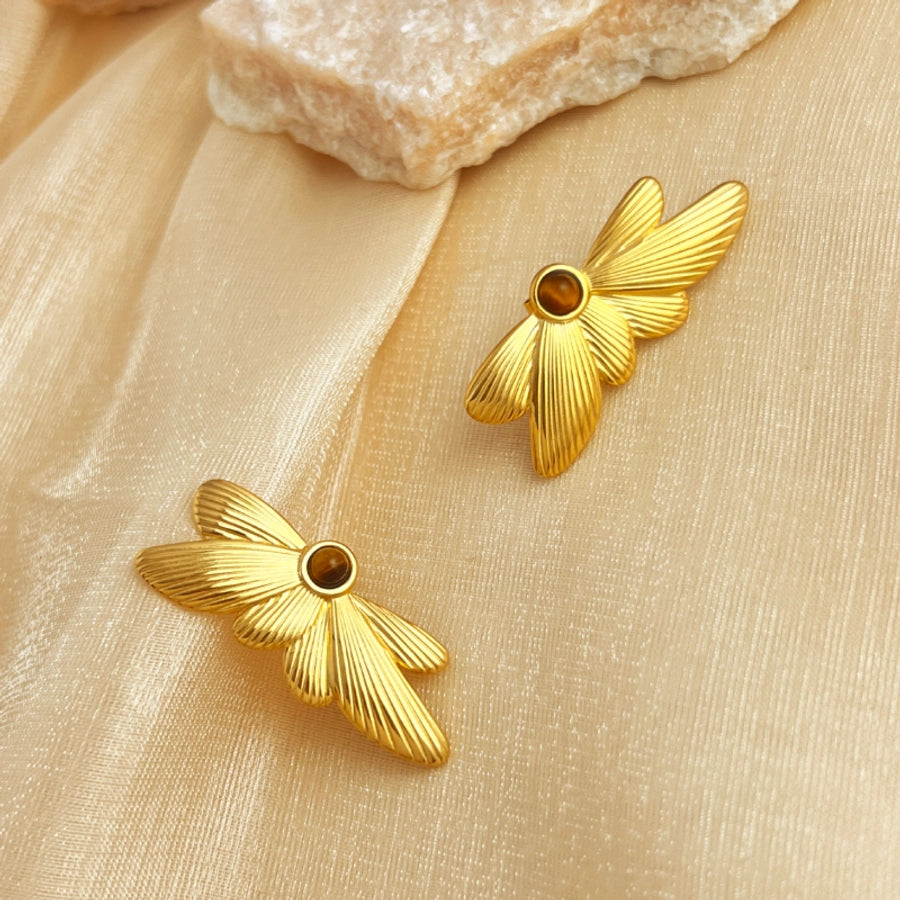 Boucles d'oreilles en pierre naturelle de papillon [304 en acier inoxydable, 18 carats plaqués à l'or]