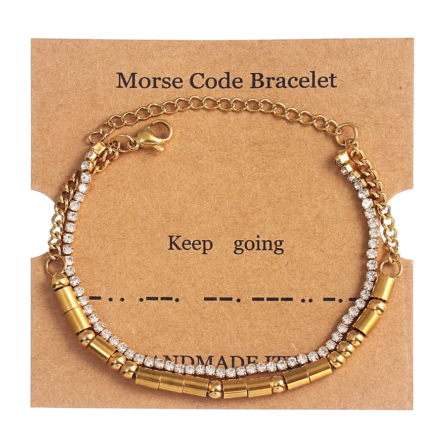 Letter Rhinestones Chain Card Bracelets [304 Stainless Steel,18K Gold Plated]