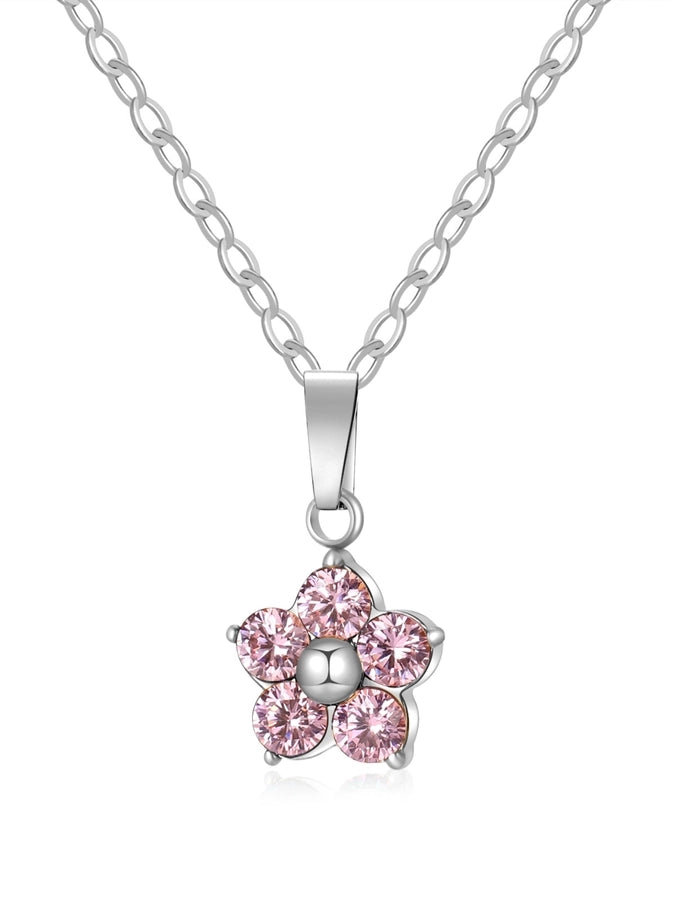 Flower Zircon Pendant Necklace [304 Stainless Steel]