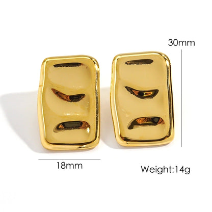 Rectangle Polishing Pleated Earrings [304 Stainless Steel,14K Gold Plated]