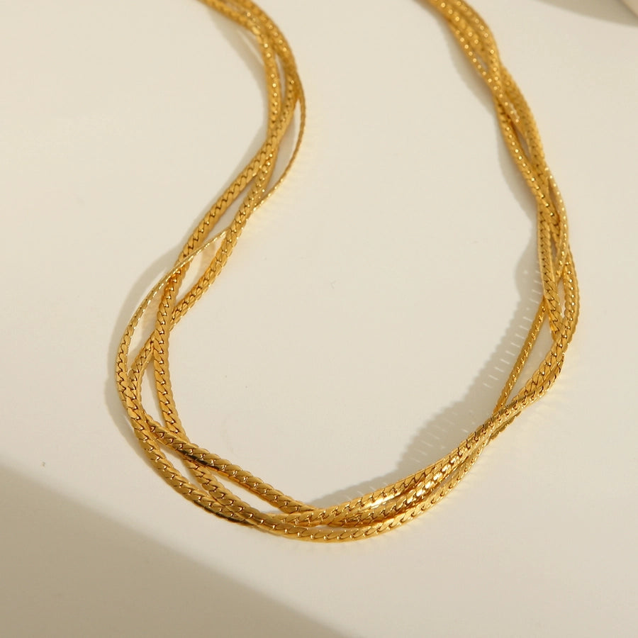 Three Strand Layered Necklace [304 Stainless Steel,18K Gold Plated]