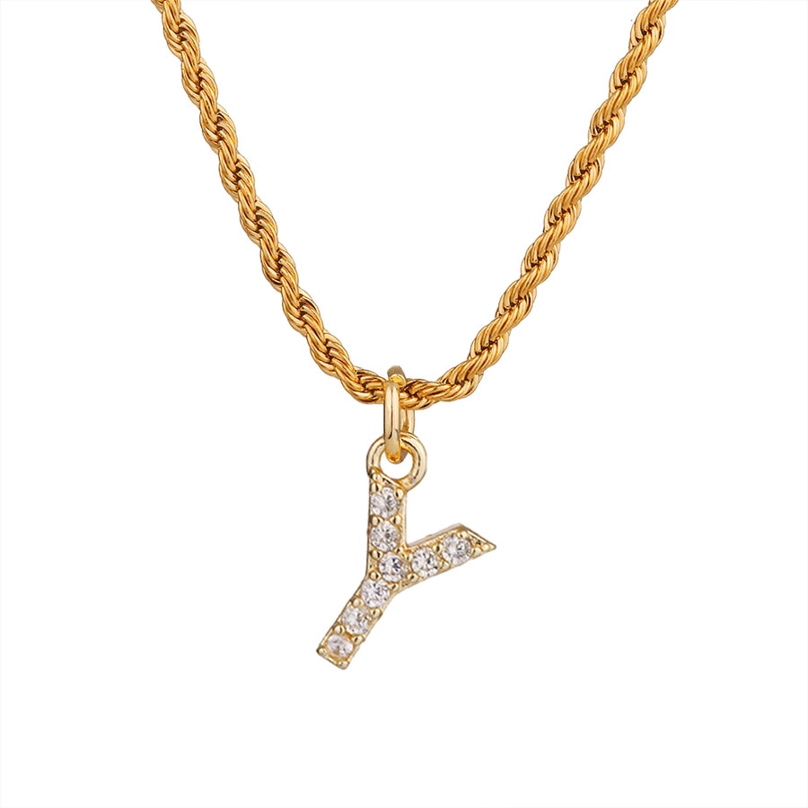 Shiny Letter Pendant Necklace [304 Stainless Steel]