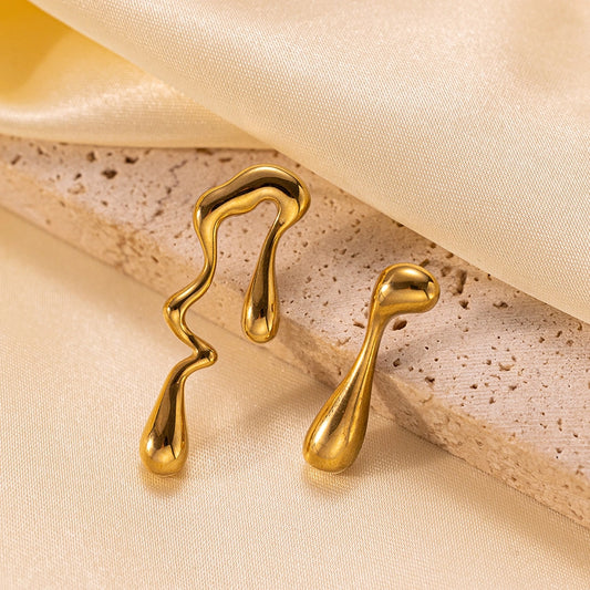 Asymmetric Water Drop Earrings [Stainless Steel, 18K Gold Plated]