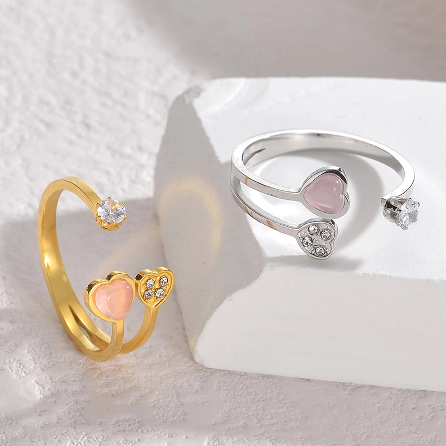 Heart Shape Stone Open Rings  [304 Stainless Steel]