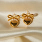 Heart Shape Bow Knot Earrings [304 Stainless Steel,18K Gold Plated]