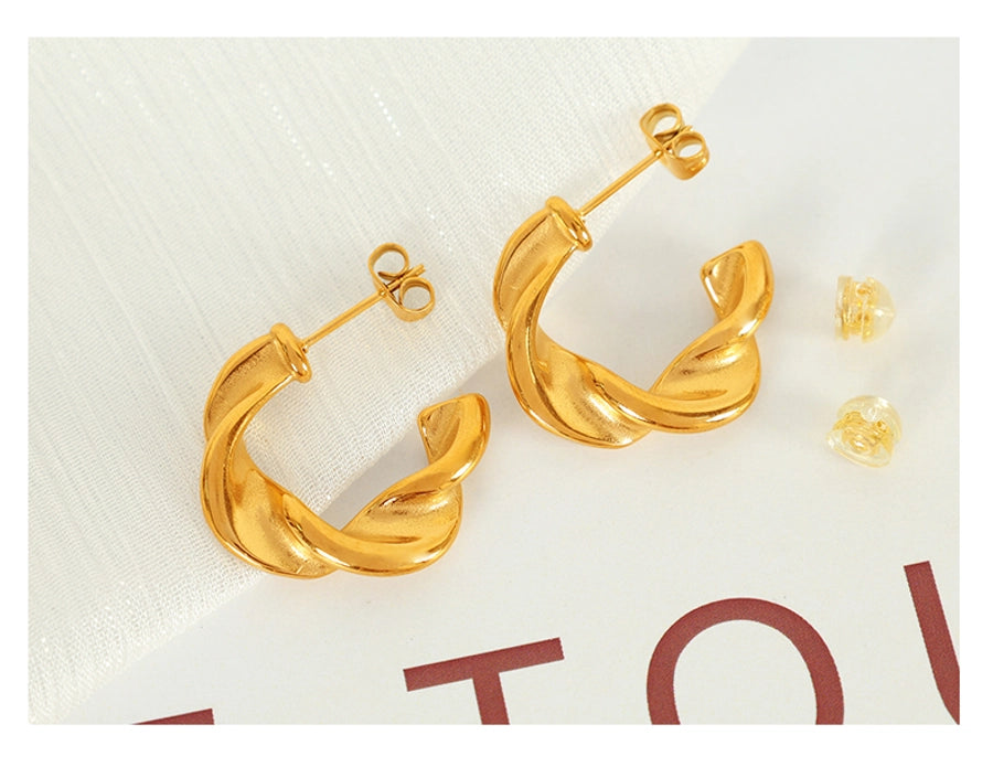 C Shape Twist Earrings [304 Stainless Steel,18K Gold Plated]