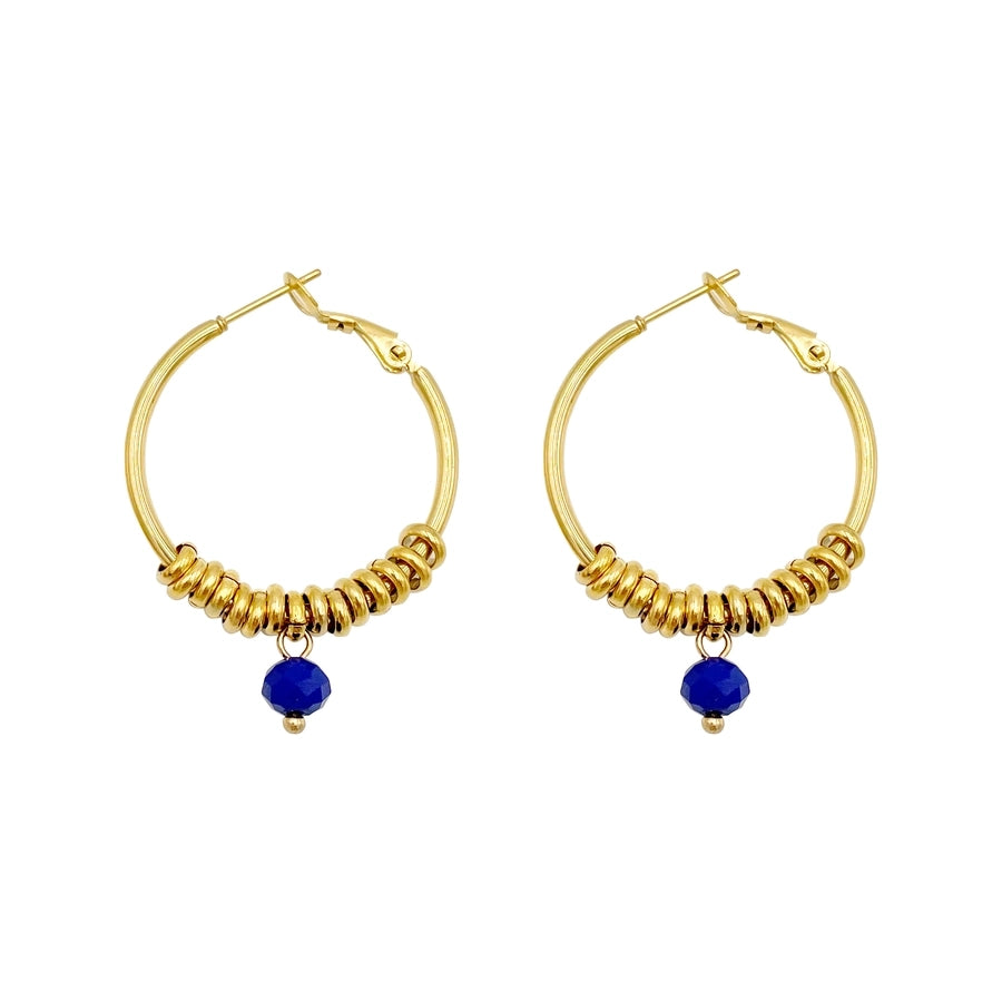 Round Beaded Natural StoneEarrings [304 Stainless Steel,14K Gold Plated]