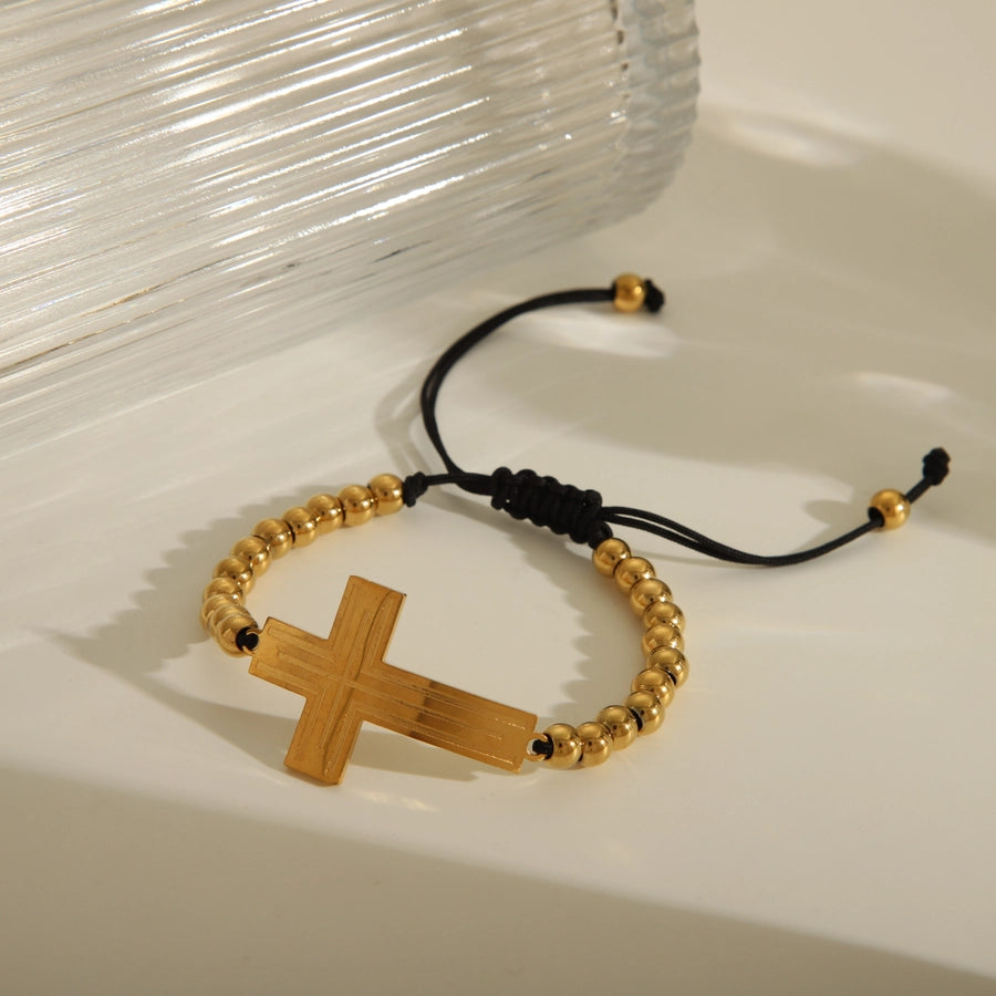 Love Cross Polyester Bracelets [201 aço inoxidável, peito de ouro 18k]