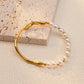 Plastic Pearls Bangle Bracelet  [304 Stainless Steel,18K Gold Plated]