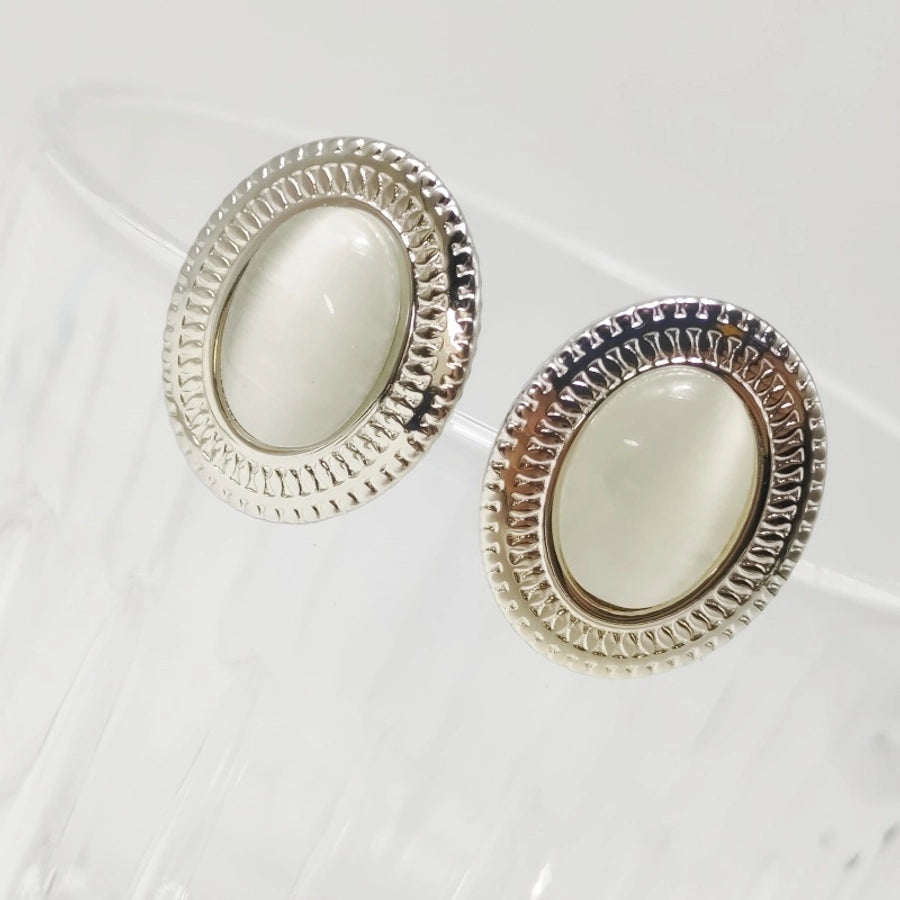 Round Marble Opal Earrings [304 Stainless Steel,18K Gold Plated]