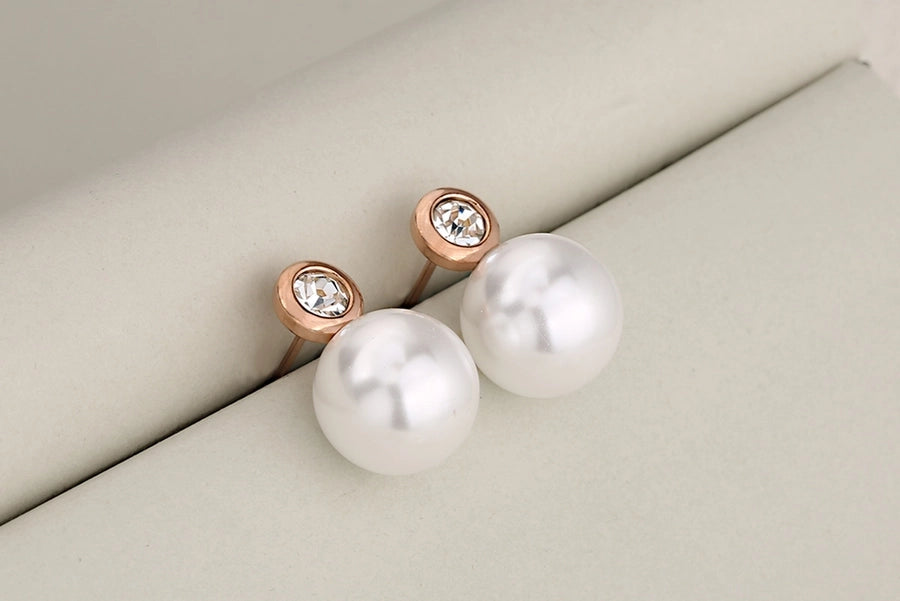 Round Pearl Stud Earrings Set [304 Stainless Steel]