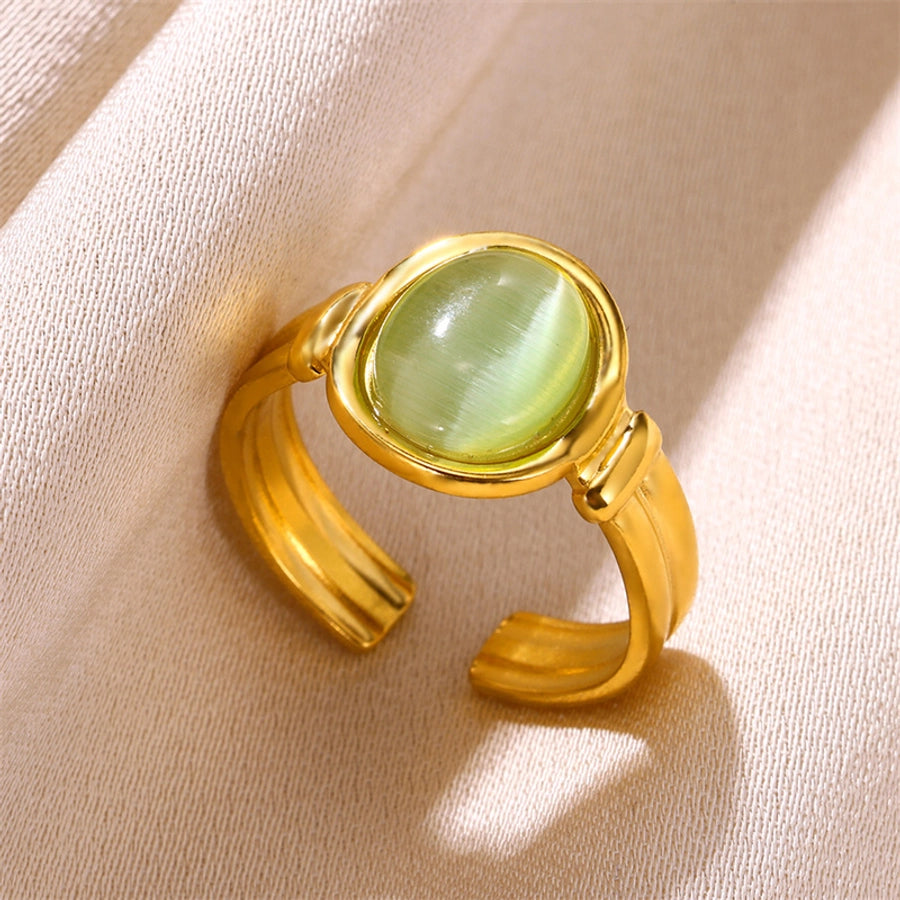 Estilo vintage Oval Opal Inclay Open Ring [304 Aço inoxidável]