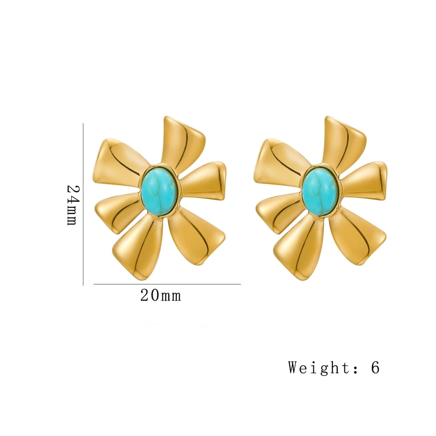 Flower Turquoise Earrings [304 Stainless Steel]