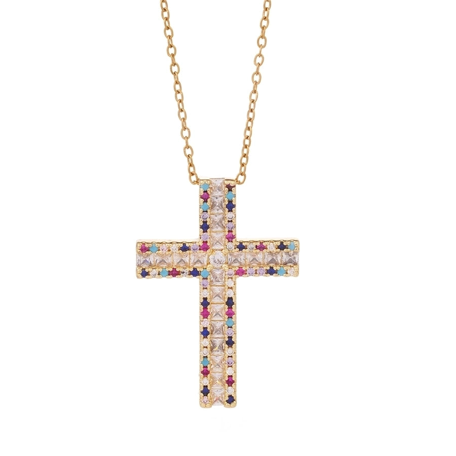 Cross Zircon Pendant Necklace [304 Stainless Steel,Copper]