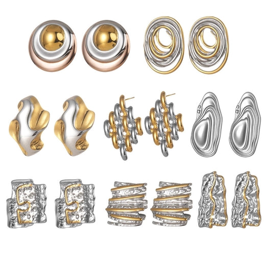 Mix Silver Gold Ear Studs [304 Stainless Steel]