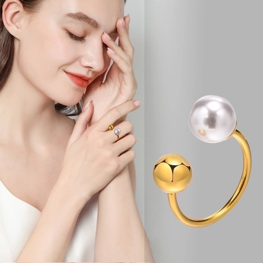 Enkele Pearl Single Bead Open Ring [304 Roestvrij staal 18K GOUD VERPLICHT]