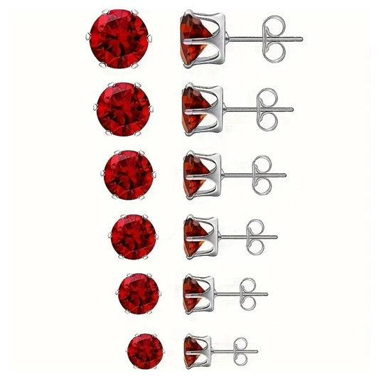 Round Red Stud Earrings [304 Stainless Steel]