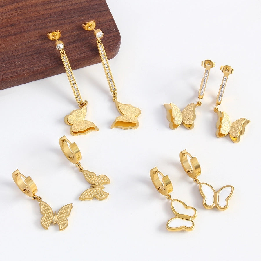 Luxuriosus Butterfly Pendientes [304 acero inoxidable, 18k dorado chapado]