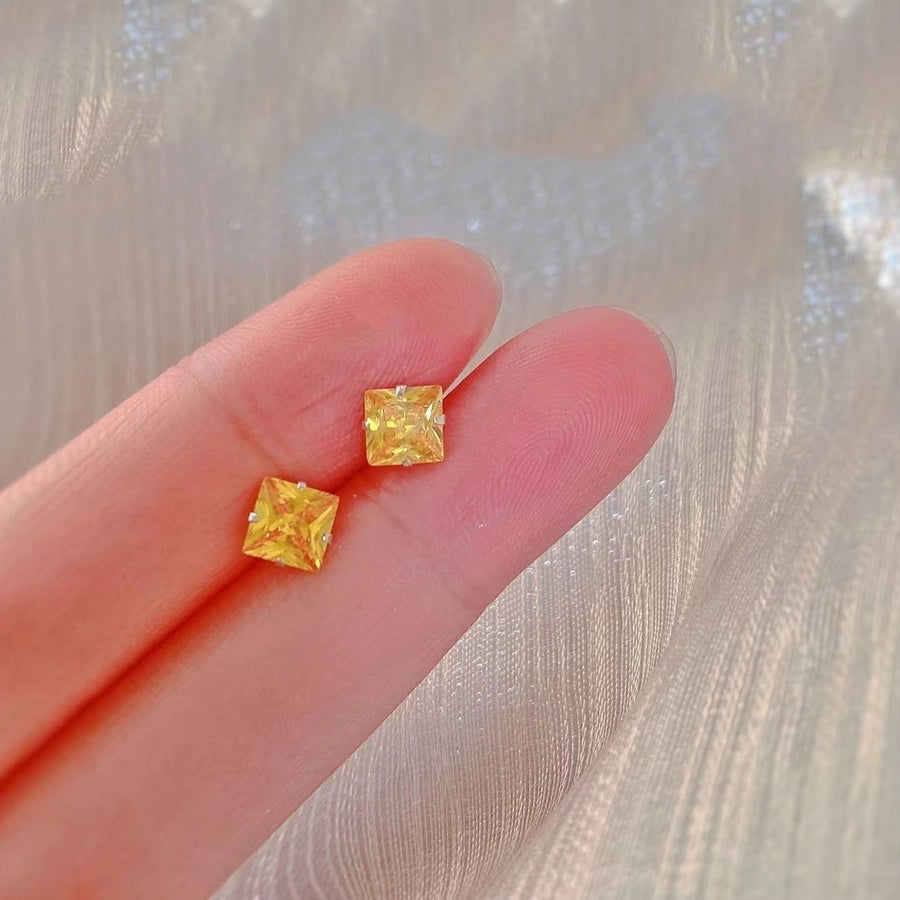 Square Colored Rhinestone Studs Earrings [304 Stainless Steel]