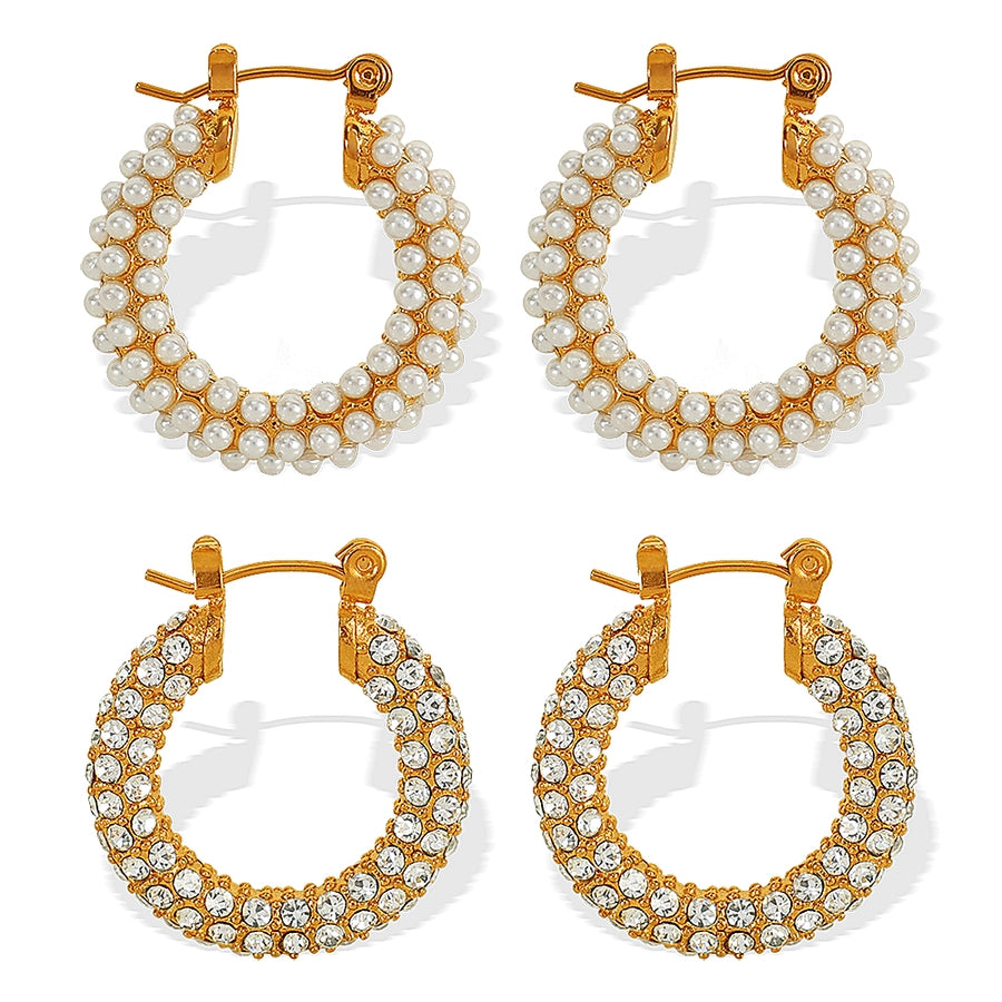 Pearl Hoop Earrings [304 Stainless Steel,18K Gold Plated]