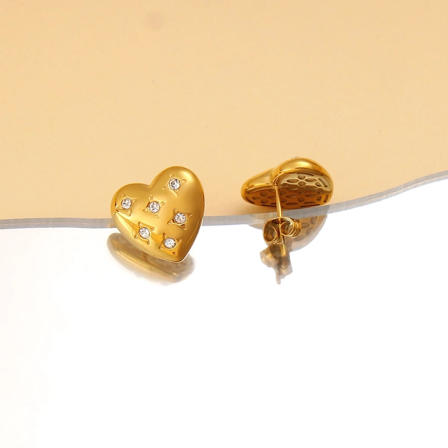 Heart Shape Rhinestones Earrings [304,316 Stainless Steel,18K Gold Plated]