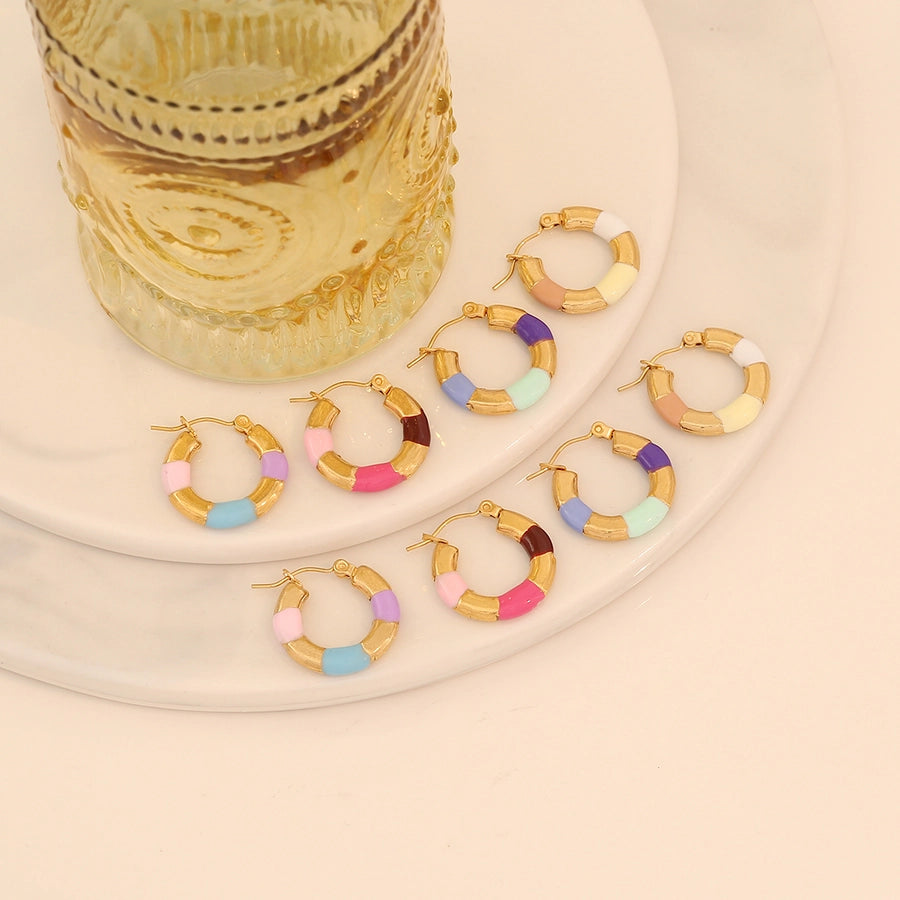 Enamel Hoop Earrings [304 Stainless Steel,18K Gold Plated]