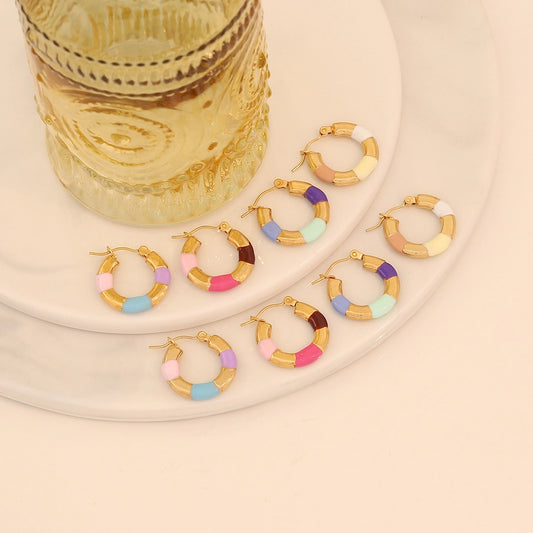 Enamel Hoop Earrings [304 Stainless Steel,18K Gold Plated]