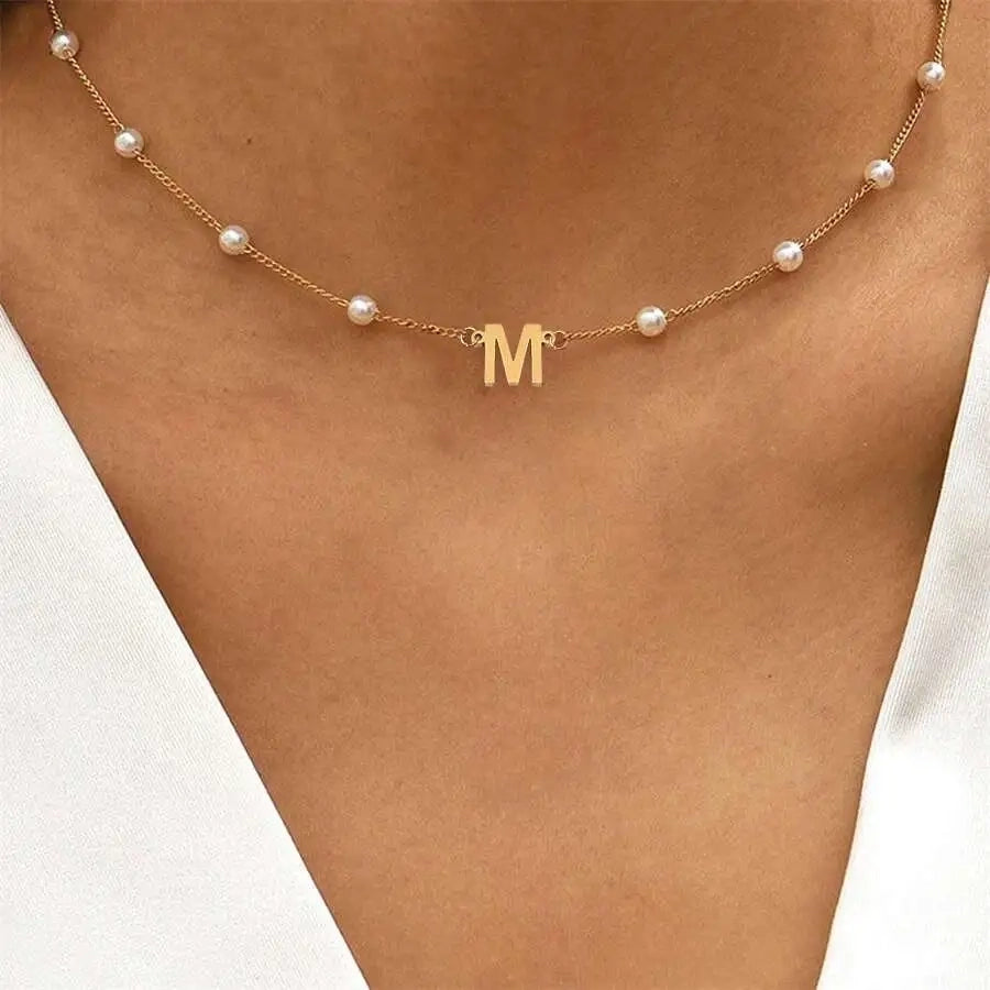 Leter Parl Choker Necklace [201,304 Stainless Steel]