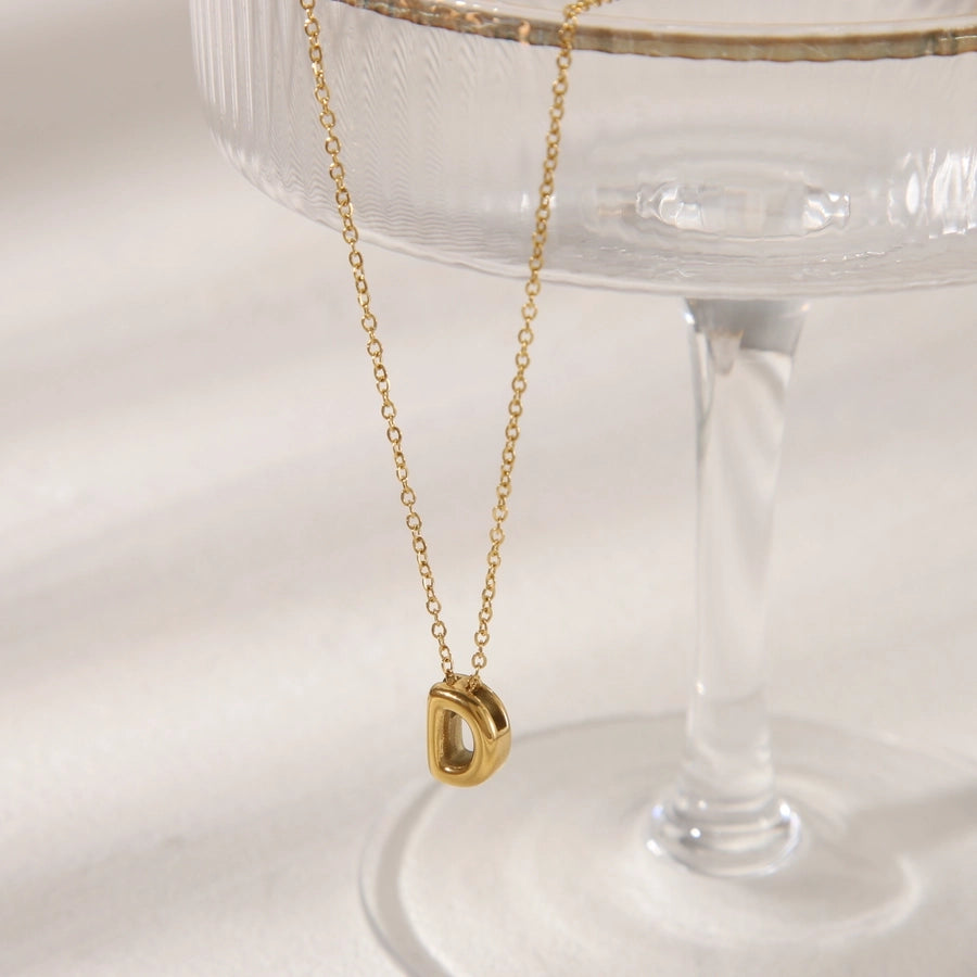 Gold Letter Pendant Necklace [304 Stainless Steel,18K Gold Plated]