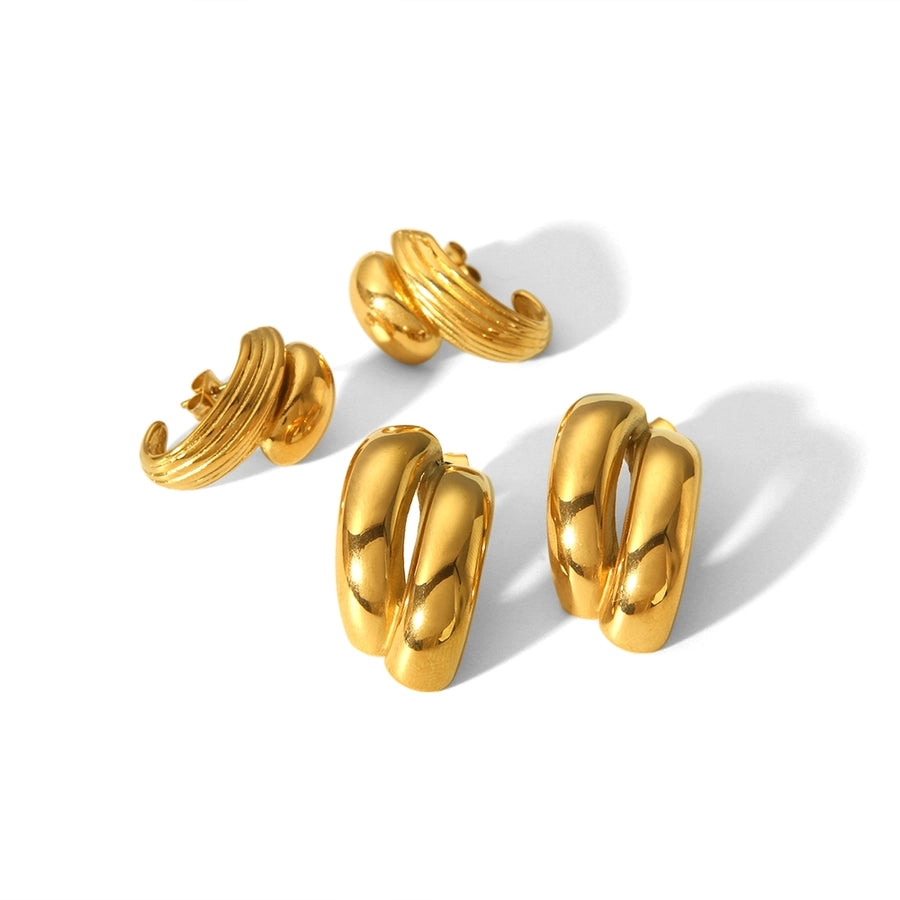 Irregular Double Earrings [304 Stainless Steel, 18K Gold Plated]