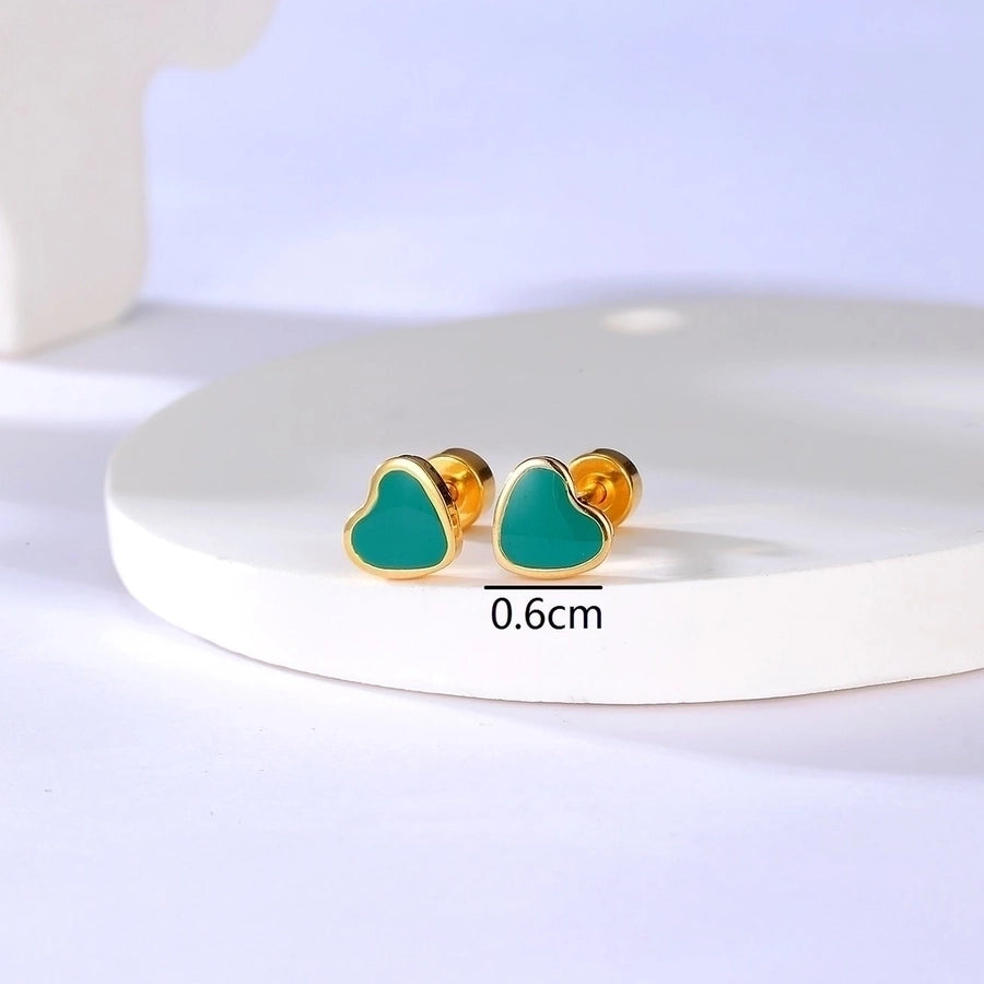 Small Colored Heart Stud Earrings [201 Stainless Steel, 18K Gold Plated]