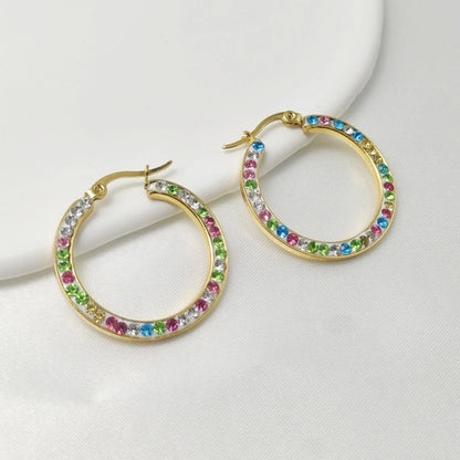 Colored Rhiestones Hoop Earrings [304 Stainless Steel]