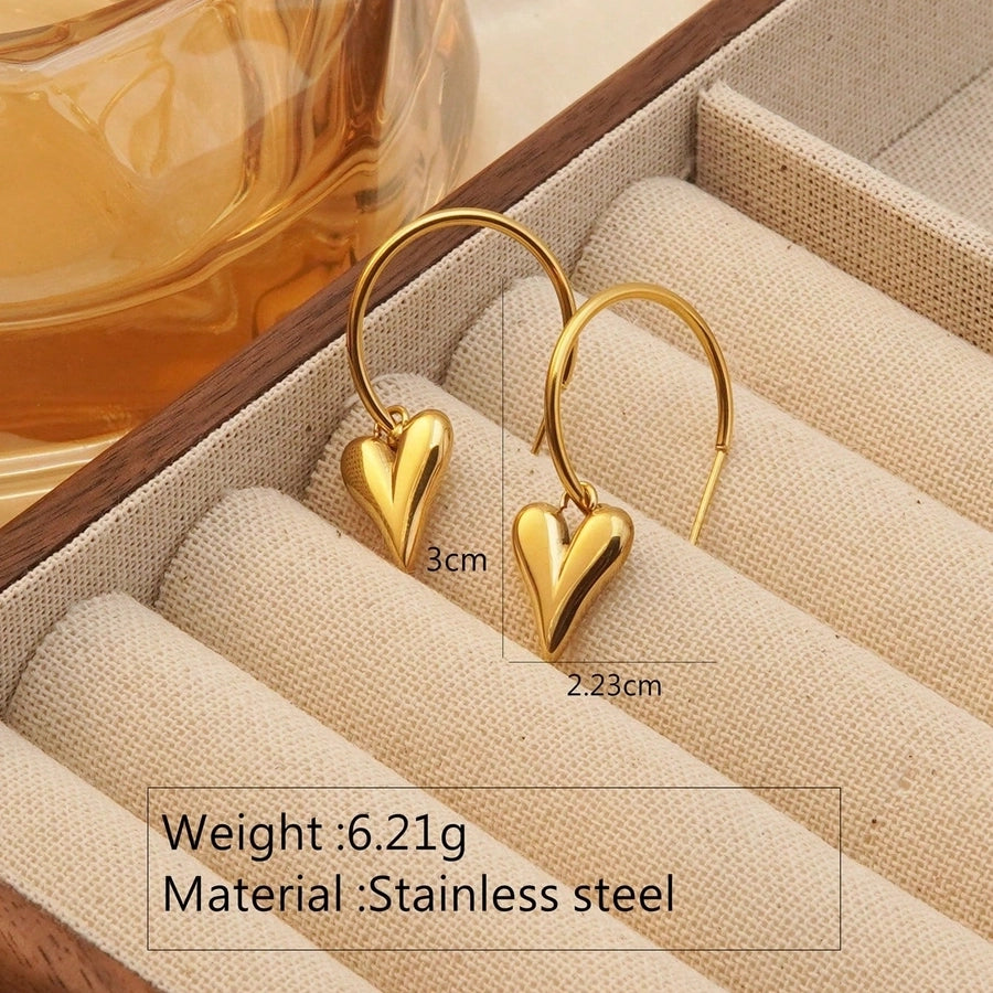 Heart Shape Drop Hoop Earrings [304 Stainless Steel,18K Gold Plated]