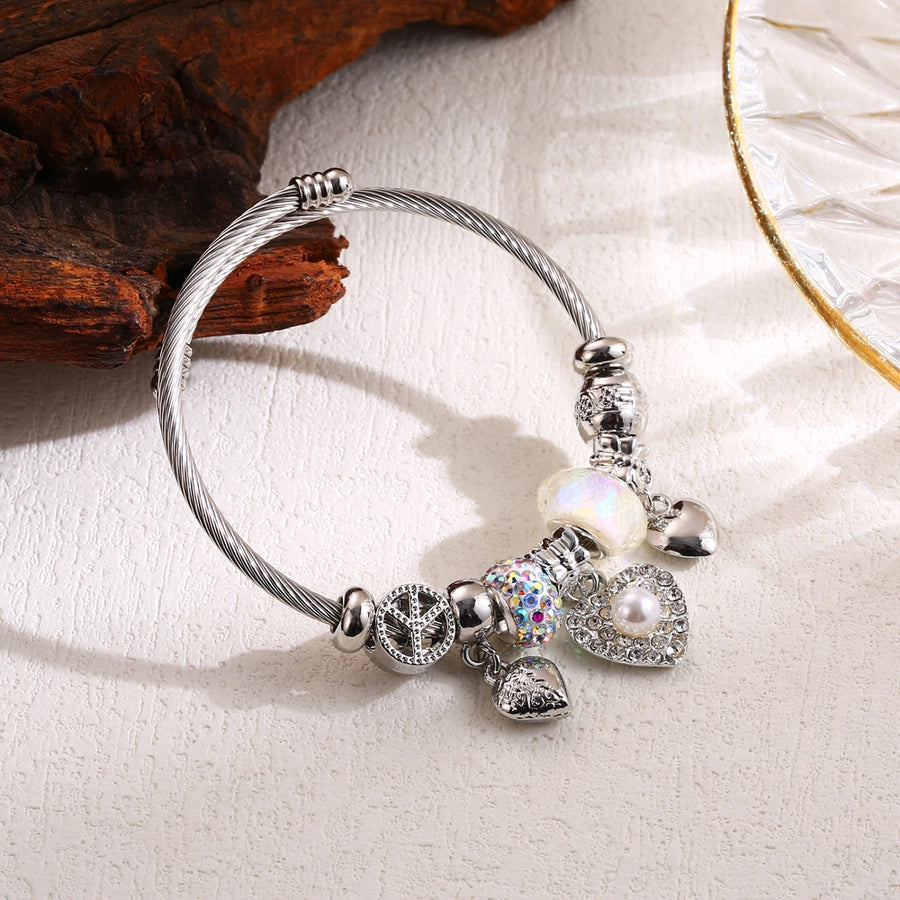 Eye Rhinestones Pearl Bangle Bracelet [304 Stainless Steel, Alloy]