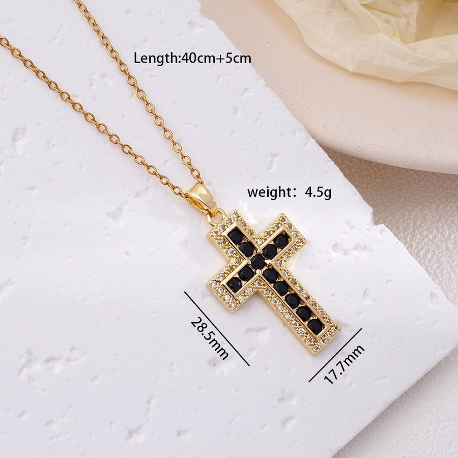 Cross Zircon Pendant Necklace [304 Stainless Steel,Copper]