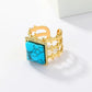 Round Square Turquoise Open Ring [201 Stainless Steel, 18K Gold Plated]