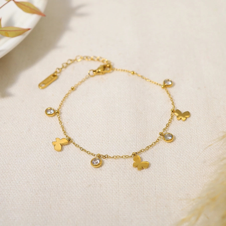 Butterfly Zircon Bracelet [304 Stainless Steel, 18K Gold Plated]