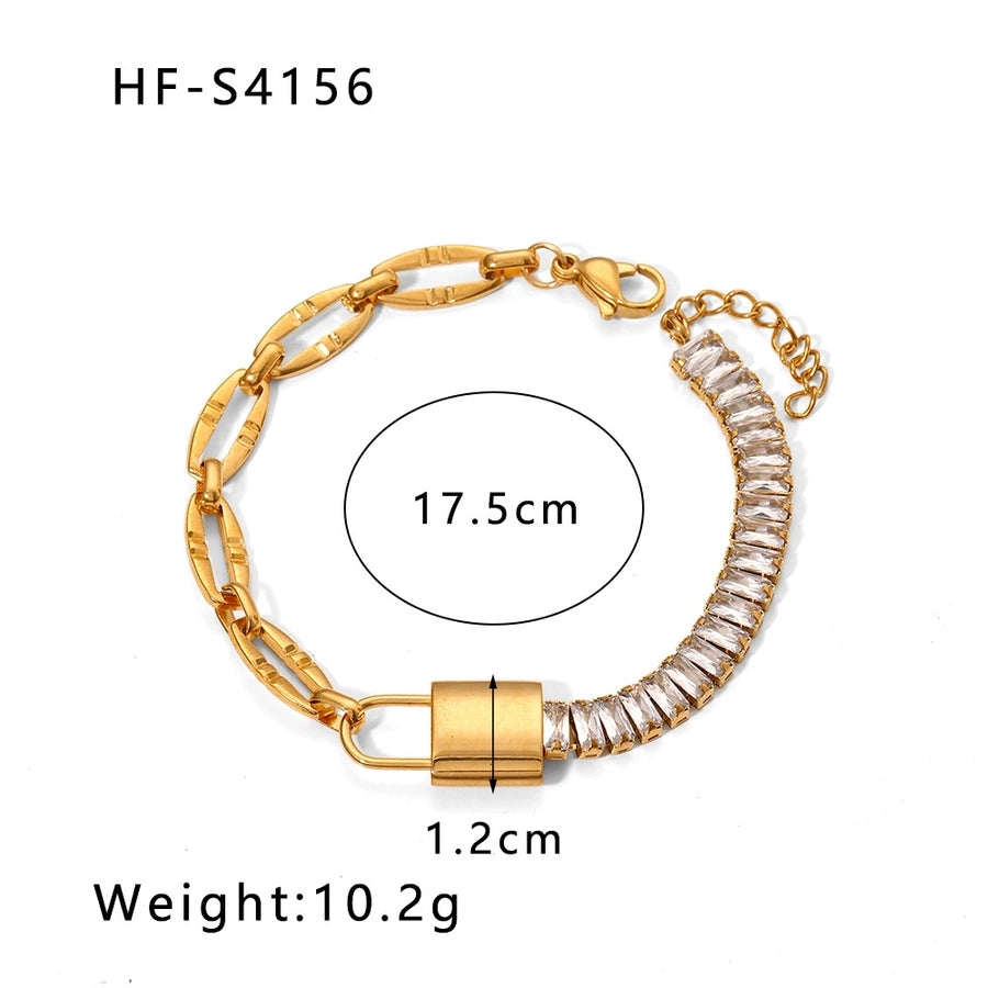 Shiny Lock Zircon Bracelet [Stainless Steel, 18K Gold Plated]