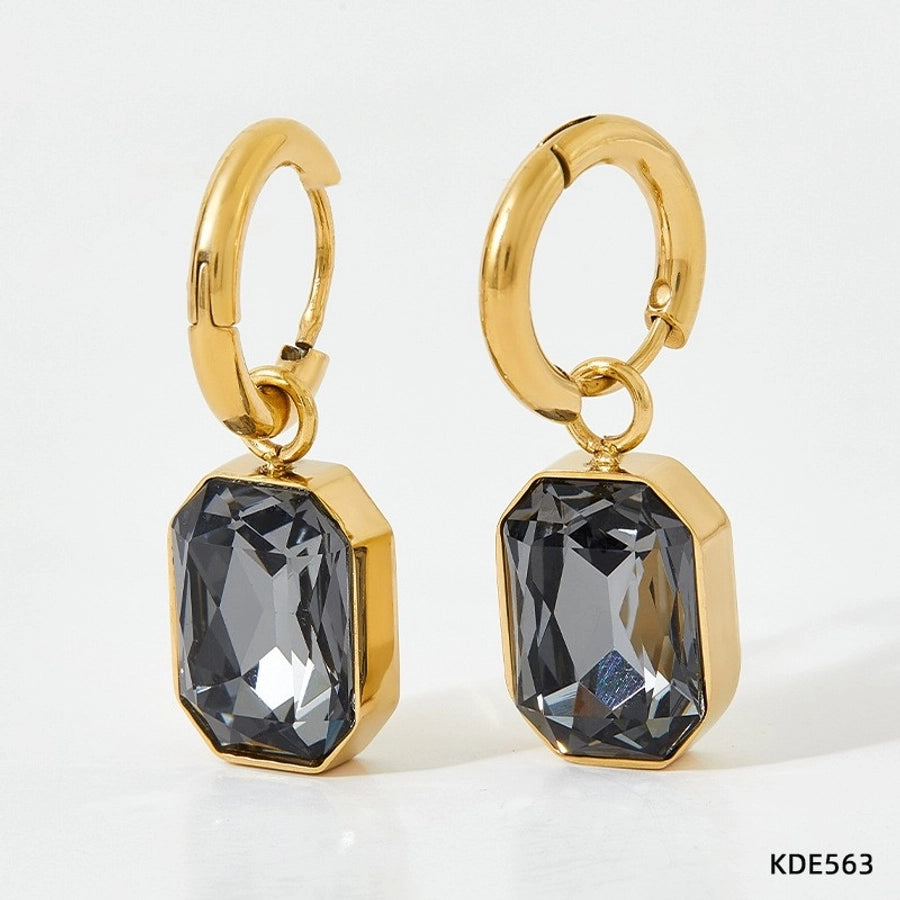 Square Zircon Drop Earrings [304 Stainless Steel,16K Gold Plated]