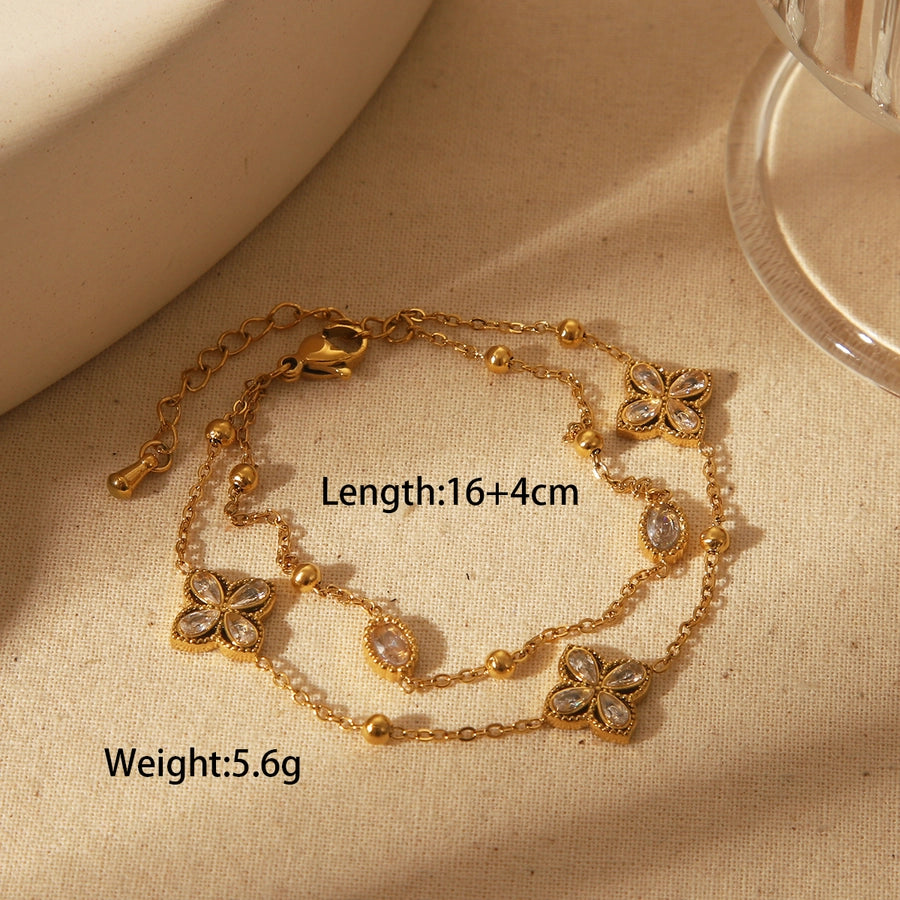 Four Leaf Clover Flower Bracelet/Necklace [304 Stainless Steel,18K Gold Plated]