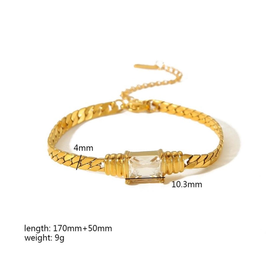 Rectangle Zircon Bracelet/Necklace [304 Stainless Steel,18K Gold Plated]