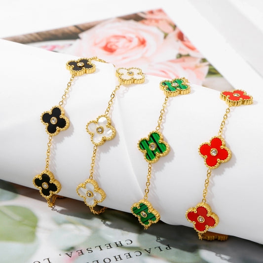 Flower Color Block Bracelets [316L Stainless Steel,Gold Plated]