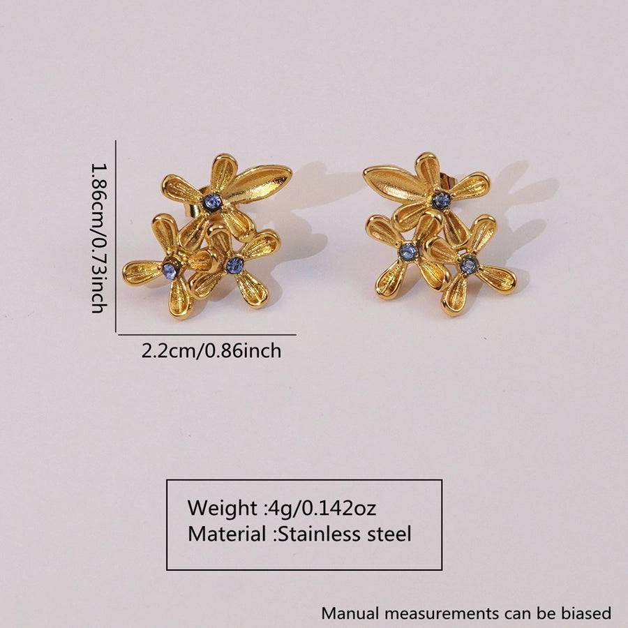 Flower Rhinestones Earrings [304 Stainless Steel,18K Gold Plated]