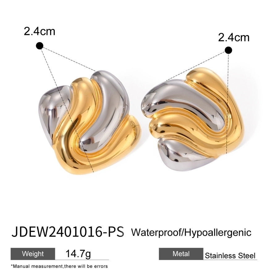 Two tone Stud Earrings [304 Stainless Steel,18K Gold Plated]