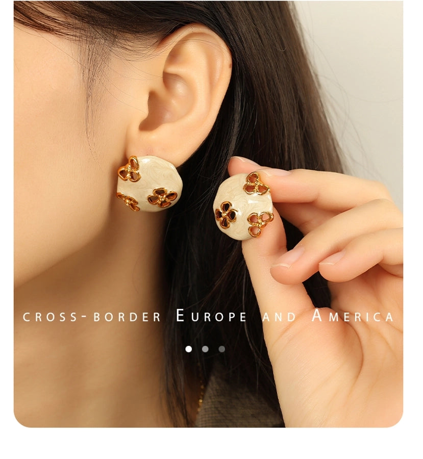 French Style Flower Resin Earrings [304 Stainless Steel,18K Gold Plated]