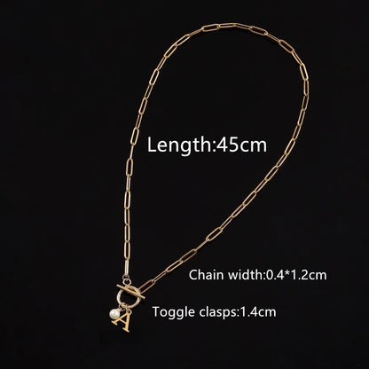 Letter Artificial Pearl Pendant Necklace [201,304 Stainless Steel]