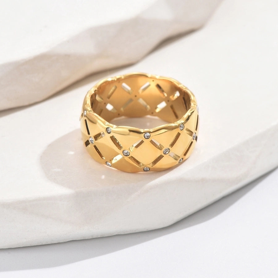 Square Rhinestones Ring [304 rustfrit stål 14k guldbelagt]